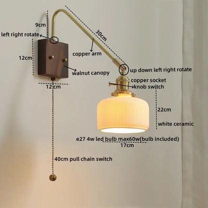 Modern brass and copper ceramic led wall lamps for bedroom