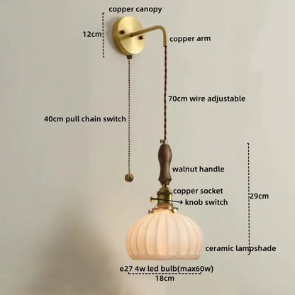 Vintage brass and dark wood led wall lamps bedroom glass sconce