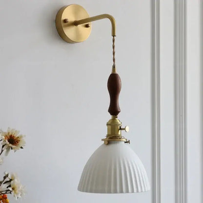 Vintage brass and dark wood led wall lamps bedroom glass sconce