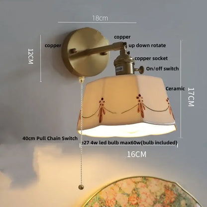 Modern copper ceramic led wall light with ribbed glass for bedroom