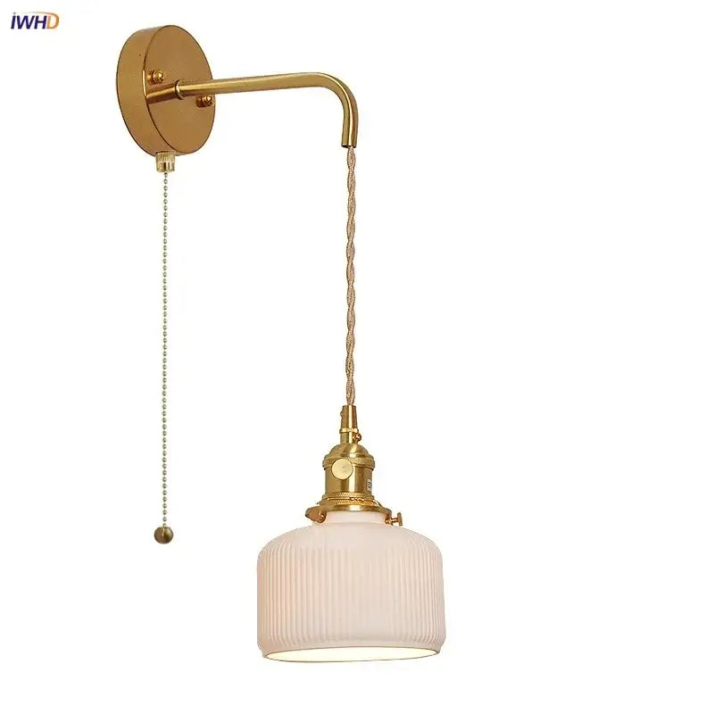 Modern copper ceramic led wall light with ribbed glass for bedroom