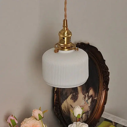 Modern copper ceramic led wall light with ribbed glass for bedroom