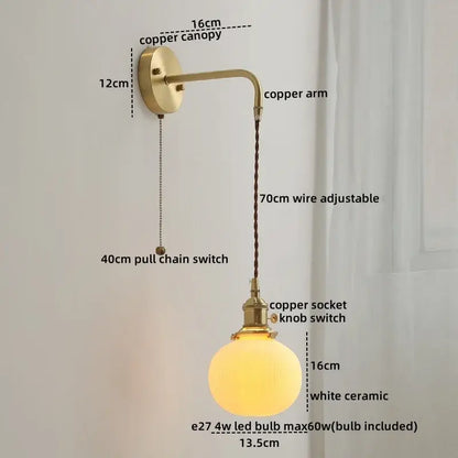 Vintage brass and ceramic led wall light bedroom sconce