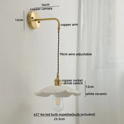 Vintage brass and ceramic led wall light bedroom sconce