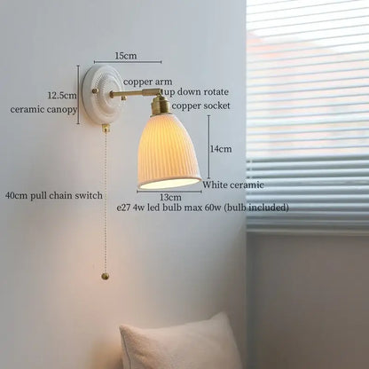 Vintage brass ceramic led wall light with ribbed glass living room