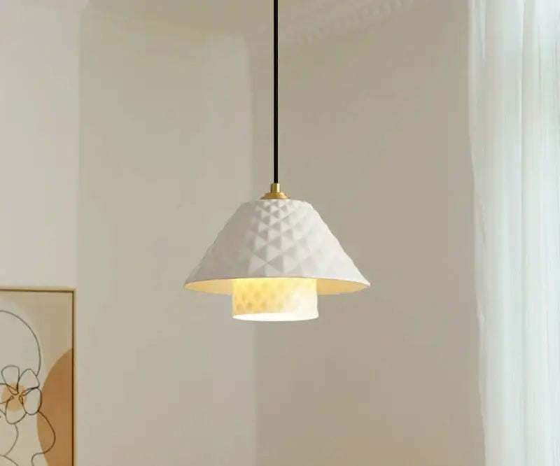 Textured white and gold ceramic pendant lights for kitchen dining room