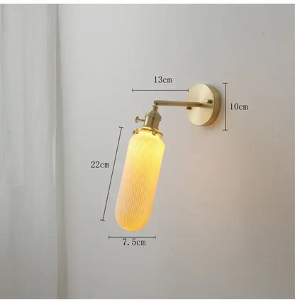 Vintage brass and ceramic led wall sconce bedroom pull chain light