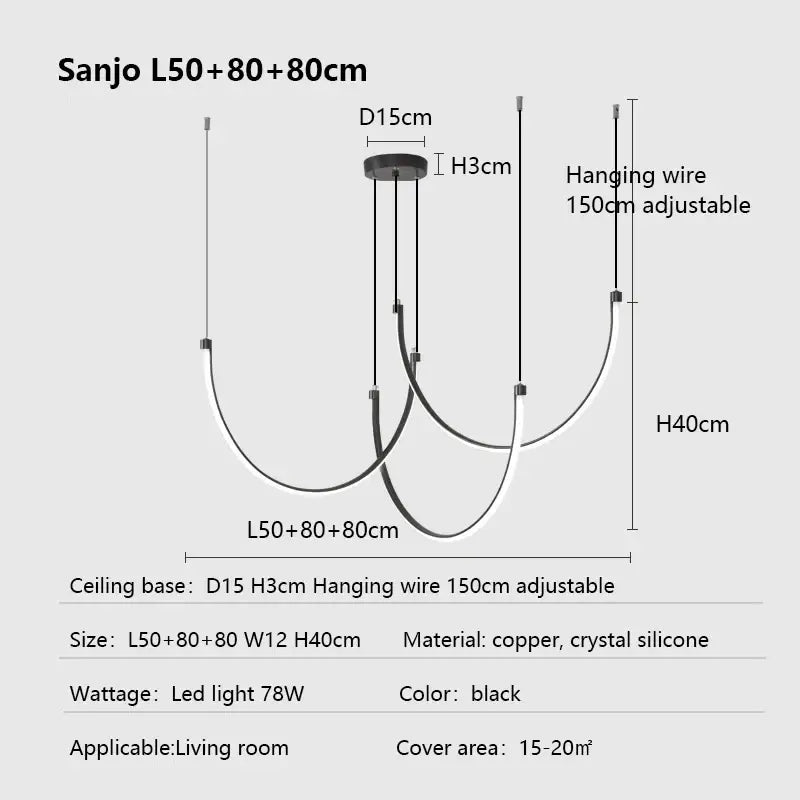 Modern copper chandelier black led living room light