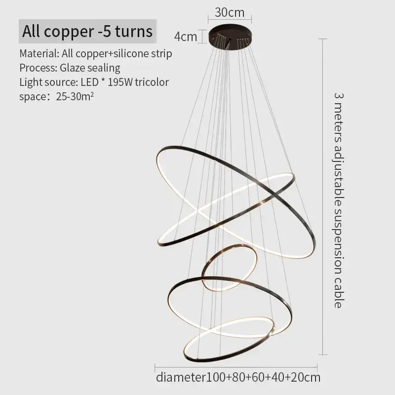 Modern copper circle chandelier living room led light