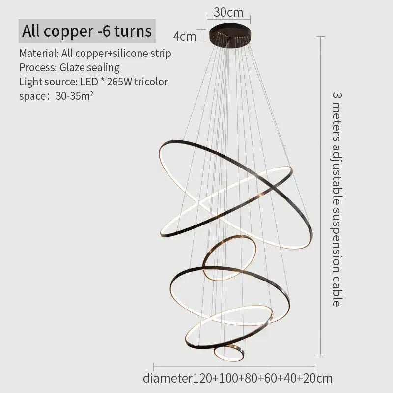 Modern copper circle chandelier living room led light