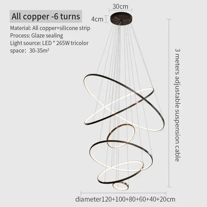 Modern copper circle chandelier living room led light