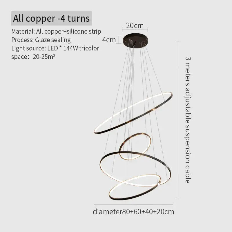 Modern copper circle chandelier living room led light