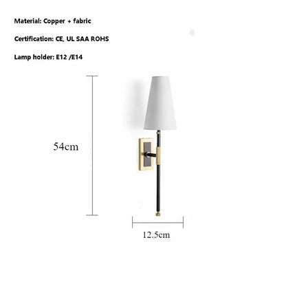 Sleek black & brass copper cloth led wall lamp for bedroom