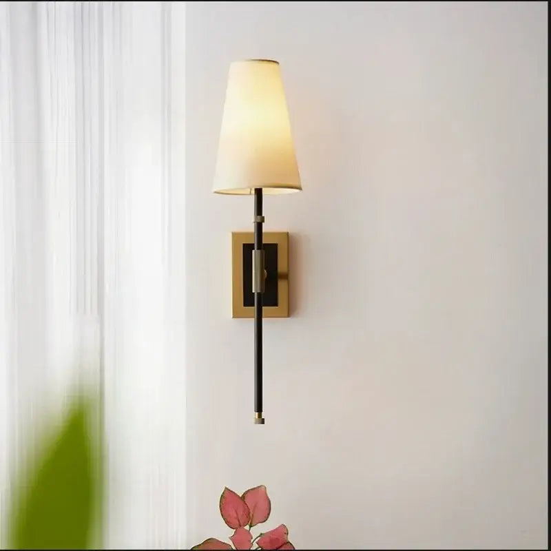 Sleek black & brass copper cloth led wall lamp for bedroom