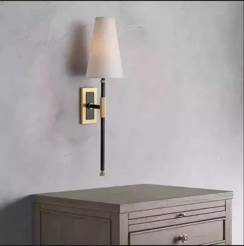 Sleek black & brass copper cloth led wall lamp for bedroom