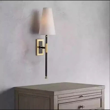 Sleek black & brass copper cloth led wall lamp for bedroom