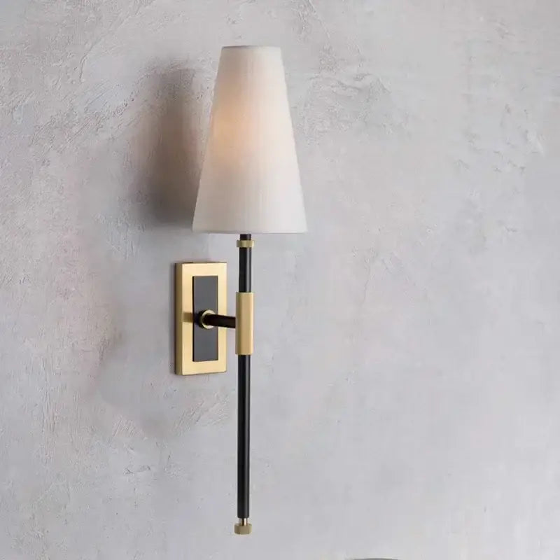 Sleek black & brass copper cloth led wall lamp for bedroom