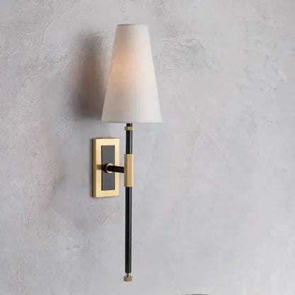 Sleek black & brass copper cloth led wall lamp for bedroom