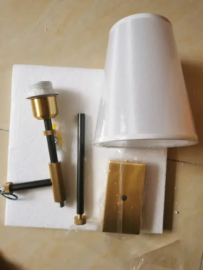 Sleek black & brass copper cloth led wall lamp for bedroom