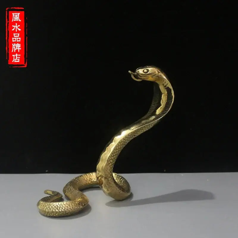 Golden brass cobra zodiac snake statue living room decor