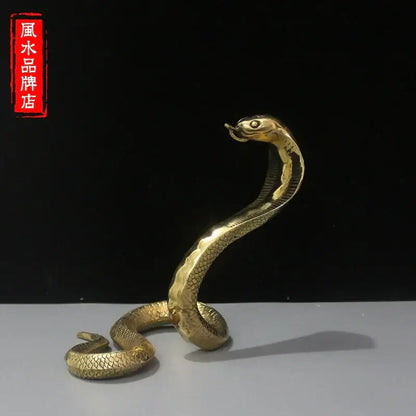 Golden brass cobra zodiac snake statue living room decor