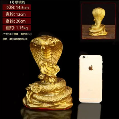 Golden brass cobra zodiac snake statue living room decor