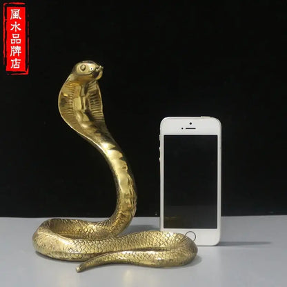 Golden brass cobra zodiac snake statue living room decor