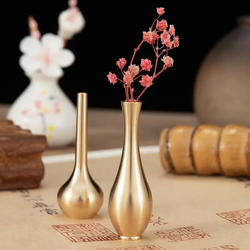 Polished brass miniature tall vase set – living room home decor