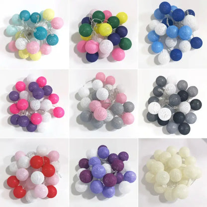 Pastel crackled spherical cotton garland led string lights bedroom