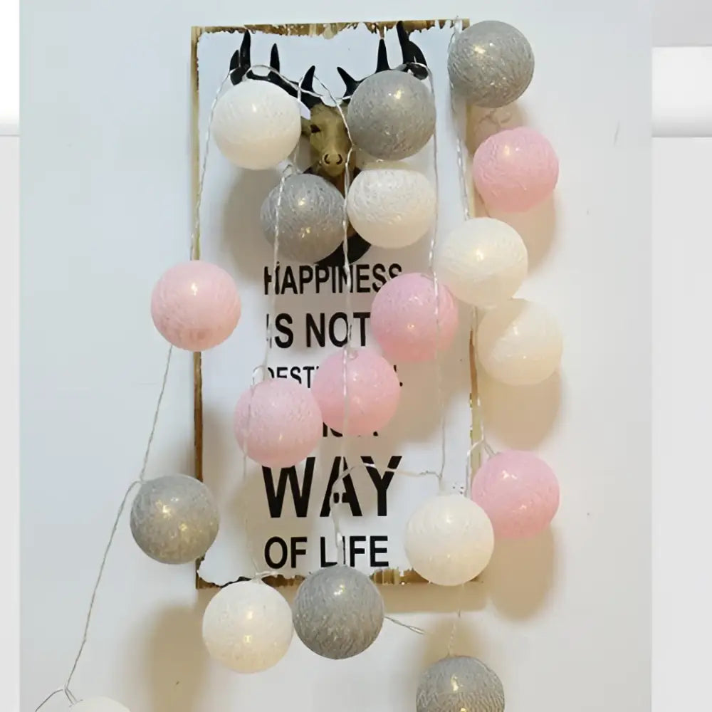 Pastel crackled spherical cotton garland led string lights bedroom