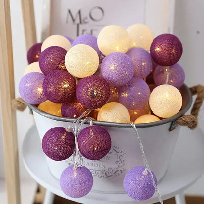 Pastel crackled spherical cotton garland led string lights bedroom