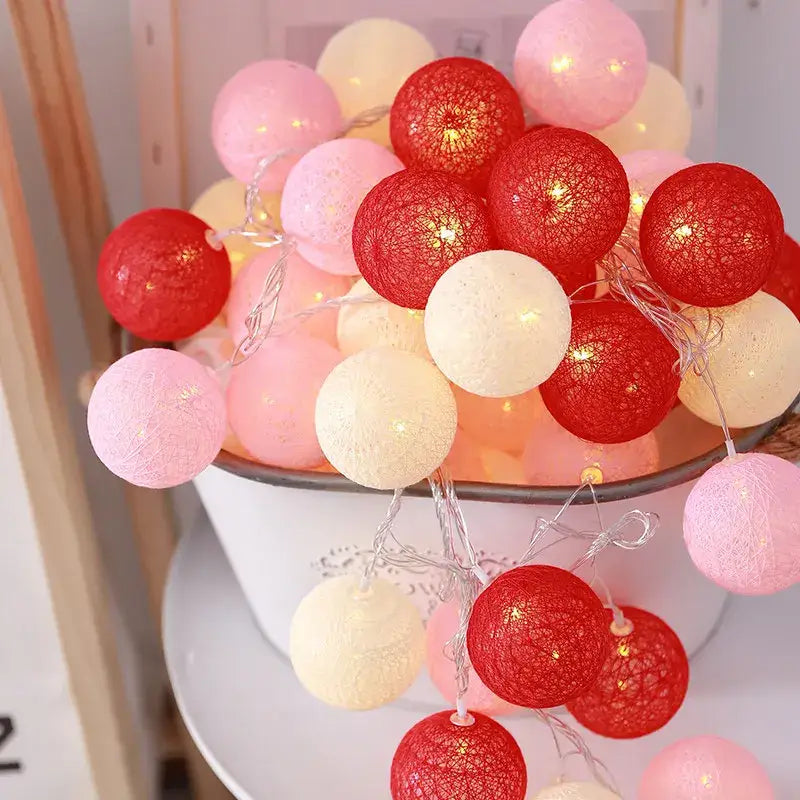 Pastel crackled spherical cotton garland led string lights bedroom