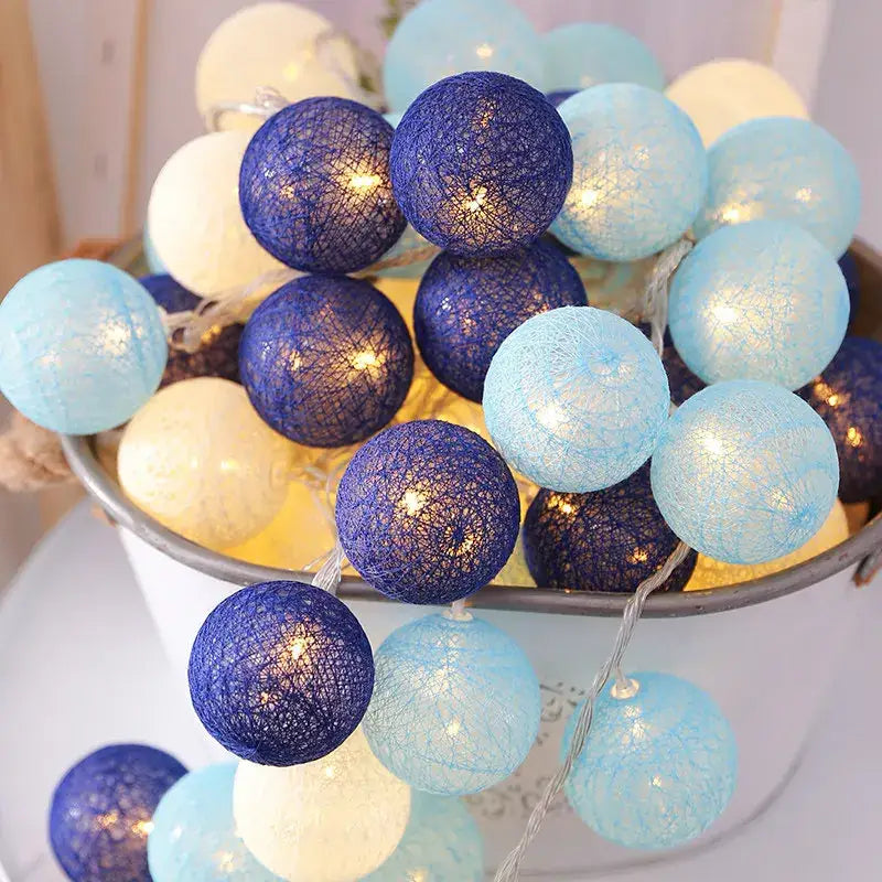Pastel crackled spherical cotton garland led string lights bedroom