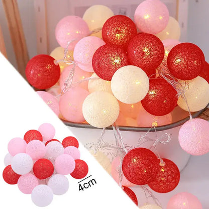 Pastel crackled spherical cotton garland led string lights bedroom