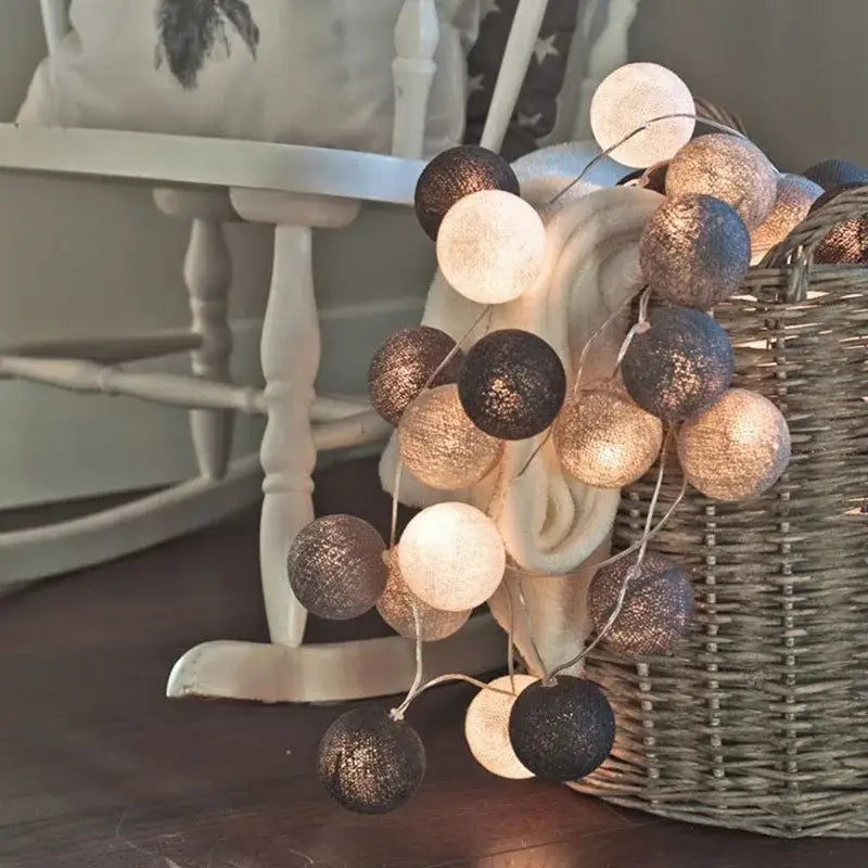 Pastel crackled spherical cotton garland led string lights bedroom