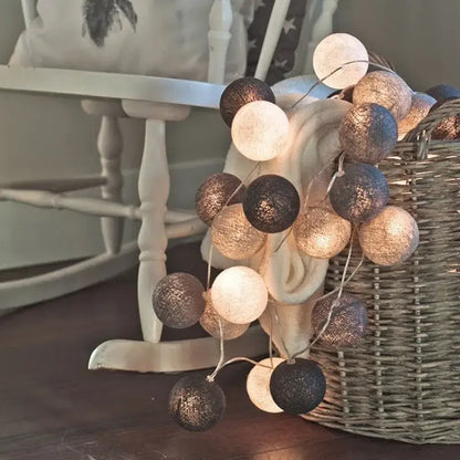 Pastel crackled spherical cotton garland led string lights bedroom
