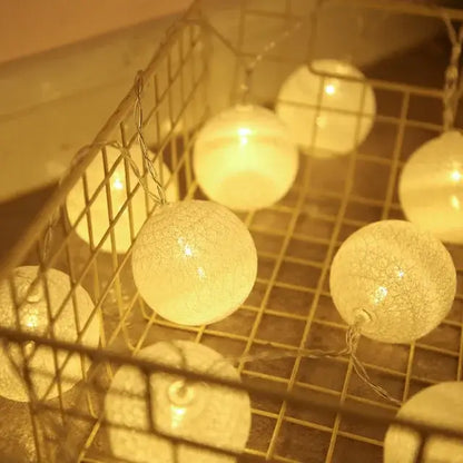 Pastel crackled spherical cotton garland led string lights bedroom