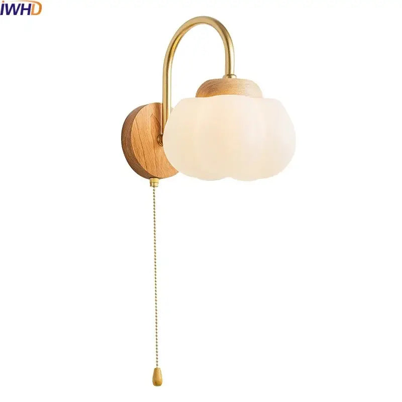 cotton led wall lamps brass wood cloud sconce bedroom