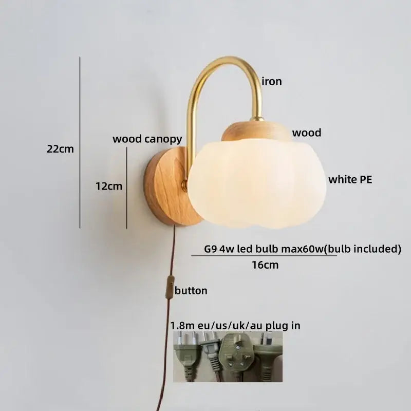cotton led wall lamps brass wood cloud sconce bedroom