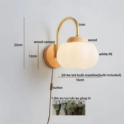 cotton led wall lamps brass wood cloud sconce bedroom