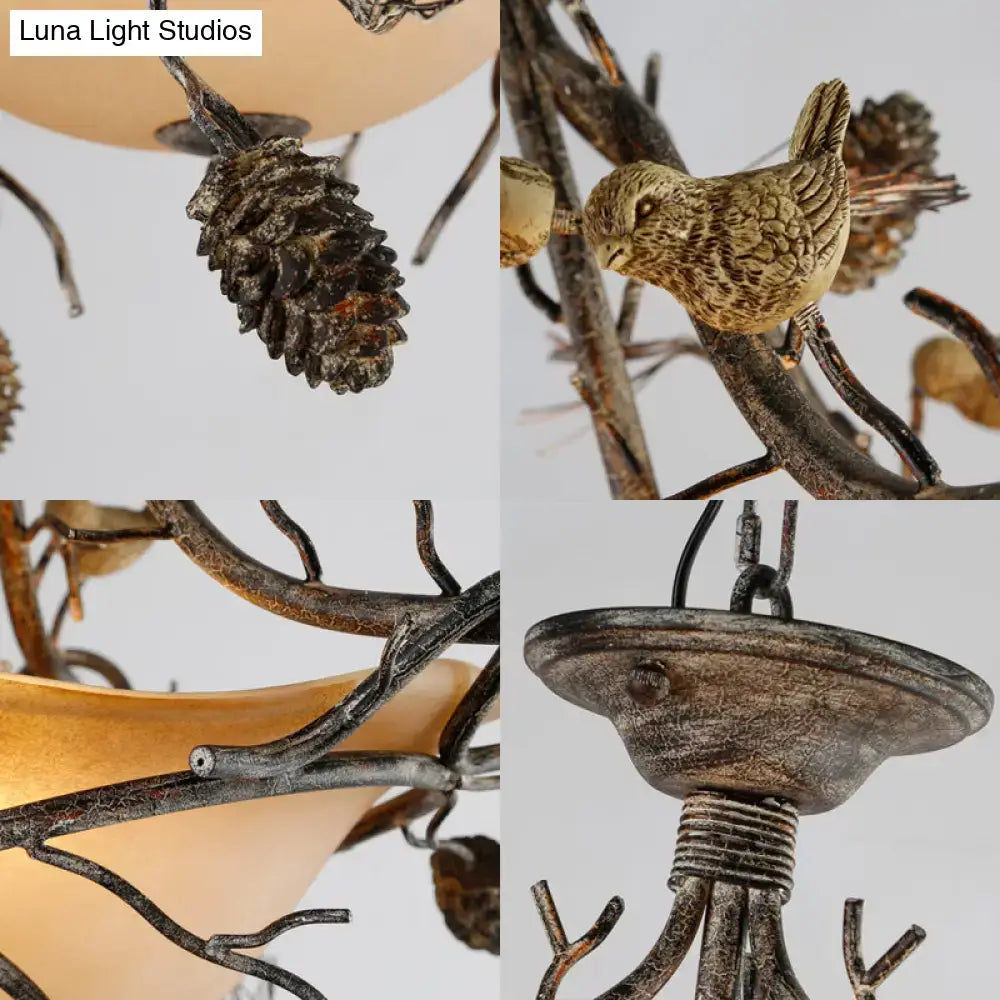 Antique bronze bird branch bowl semi flush mount bedroom light