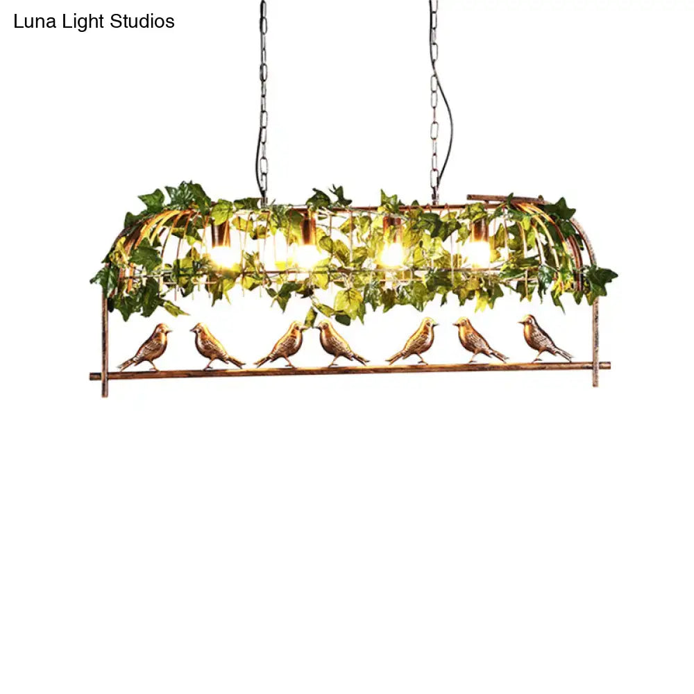 Rustic bronze birdcage island light with faux ivy dining room pendant