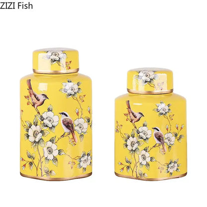 Decorbites country ceramic yellow floral jar dining room decor