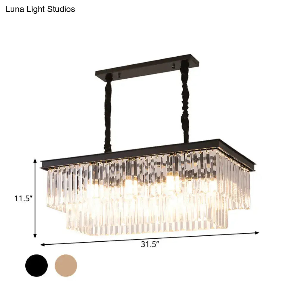 Country gold crystal rectangular chandelier dining room hanging light kit