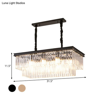 Country gold crystal rectangular chandelier dining room hanging light kit