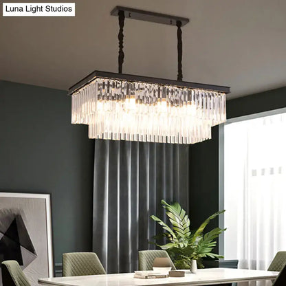 Country gold crystal rectangular chandelier dining room hanging light kit