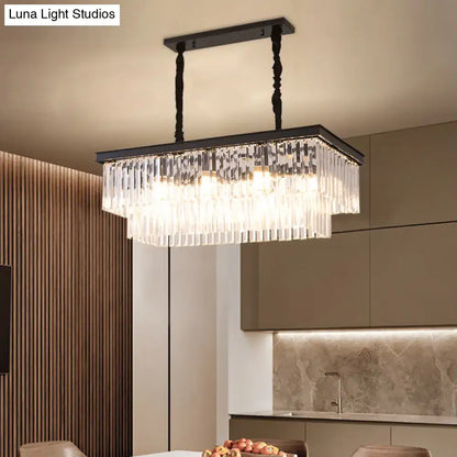 Country gold crystal rectangular chandelier dining room hanging light kit
