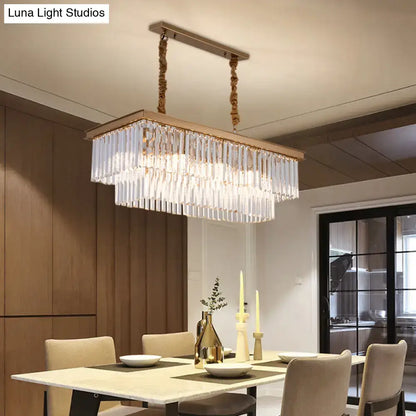 Country gold crystal rectangular chandelier dining room hanging light kit