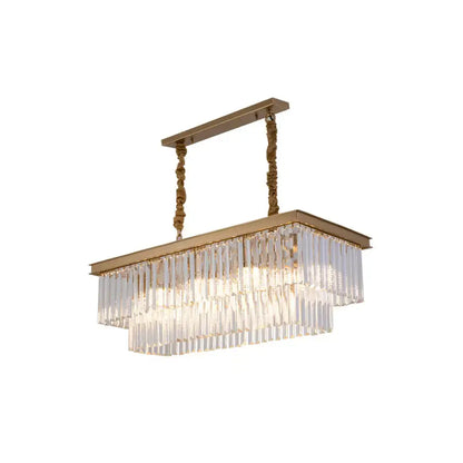 Country gold crystal rectangular chandelier dining room hanging light kit