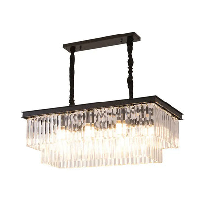 Country gold crystal rectangular chandelier dining room hanging light kit